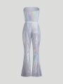 SHEIN ICON Holographic Tube Top & Flare Leg Pants