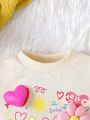 Baby Girl Letter Graphic Stereo Flower Sweatshirt