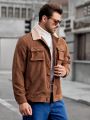 Manfinity Homme Men Plus Borg Collar Flap Pocket Corduroy Jacket