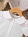 Baby Girl Casual Basic White Shirt With Puff Sleeves Top