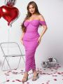 SHEIN SXY Pink Valentines Clothes Ruched, Strapless, Elegant Women'S Dress With Knot Detail