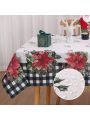 Buffalo Plaid Checkered Christmas Rectangle Tablecloth with Christmas Pattern for 6-8 Seats Table Waterproof Holiday Decoration Tablecloth Oblong Table Cover Protector for Party Kitchen Dinner
