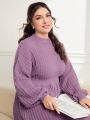 SHEIN Mulvari Plus Size Women's Plaid Lantern Sleeve Sweater Dress