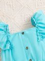 SHEIN Kids SUNSHNE Big Girls' Short Sleeve Top & Floral Printed Skirt Set