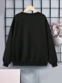 Teen Girls' Casual Letter & Eye Print Long Sleeve Round Neck Sweatshirt Suitable For Autumn And Winter