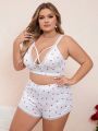 Plus Size Women'S Wire-Free Lingerie Set, Valentine'S Day Edition