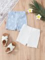 SHEIN 2pcs/Set Baby Girls' Casual Home Wear Everyday Floral Printed Bottoms For Spring And Summer