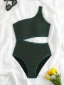 One Shoulder Hollow Out One-Piece Swimsuit For Teen Girls