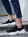 Women's Fashionable Casual Sports Shoes With Knitting Upper, Round Toe, Lace-up Closure And Low-top Style, Wear-resistant