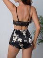 Lace Cami Top & Floral Print Shorts PJ Set