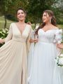 SHEIN Belle Plus Size Off-Shoulder Floral Embroidery Mesh Wedding Dress