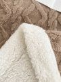 1pc Taupe Jacquard Edging Flannel & Sherpa Fleece Blanket