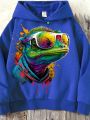 Boys' Hooded Animal Printed Fleece Sweatshirt For Tween