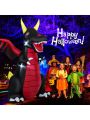 Gymax 8FT Halloween Outdoor Blow Up Giant Dragon Holiday Decor w/ Wings & LED Lights