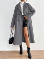SHEIN Privé Lapel Neck Double Breasted Overcoat