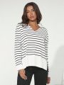 SHEIN BASICS Striped Pattern Split Hem Sweater