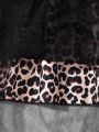 SHEIN Kids EVRYDAY Girls' Leopard Print Irregular Collar Top And Mesh Skirt Set, For Big Kids