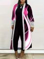 Plus Size Striped Sleeve Cuff Open-Front Jacket