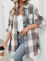 SHEIN Frenchy One-Button Grid Overcoat With Drop Shoulder Sleeves