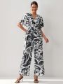 Aegean Collection Full Print V-Neck Loose Fit Wide Leg Jumpsuit