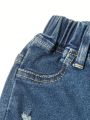 Baby Boys' Plaid Patchwork Denim Jeans With Adhesive Tape