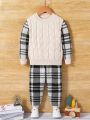 SHEIN Toddler Boys' Plaid Sweater Set