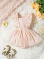 Infant Pure Color Sheer Chiffon Cool & Breathable Spring And Summer Simple Basic Casual Romper Dress