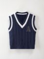 Baby Boy's Gentleman Style Knit Sweater Vest With Letter Embroidery