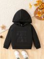 Cute Casual Letter Print Pattern Solid Color Hooded Spring, Autumn And Winter Sweatshirt For Baby Boys