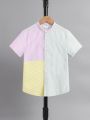 SHEIN Boys Striped Print Colorblock Shirt