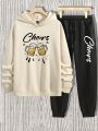 Men's Plus Size Hoodie With Letter Print And Jogger Pants Set