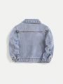 SHEIN Baby Boy Bleach Wash Ripped Flap Pocket Denim Jacket