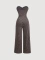 SHEIN MOD Houndstooth Pattern Lace Spliced Strapless Jumpsuit