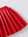 SHEIN Kids QTFun Girls' Pu Pleated Skirt