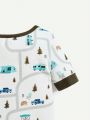 Cozy Cub Baby Boy Snug Fit Pajama 4pcs/Set With Letter Print Contrast Color Round Neck Short Sleeve Top And Pants