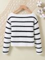 Tween Girl Striped Pattern Drop Shoulder Sweater