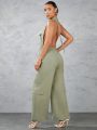 SHEIN BAE Solid Color High Street Jumpsuit With Pockets, Belt And Wide Legs