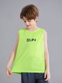 SHEIN Boys' Loose Fit Sleeveless Letter & Graphic Print Round Neck Sports Tank Top