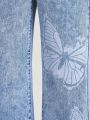 Teen Girl's Butterfly Printed Straight Leg Jeans
