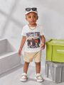 3pcs/Set Baby Boy Car & Letter Printed T-Shirt, Solid Color Vest & Shorts Outfits