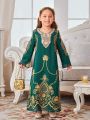 SHEIN Kids Nujoom Young Girls' 3d Embroidery Long Dress For Spring/Summer