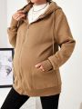 SHEIN Maternity Zipper Drawstring Hooded Sweatshirt