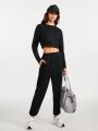 Daily&Casual Women's Crop Long Sleeve Top And Pants Sportswear Set