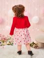 SHEIN 2pcs/set Baby Girls' Casual Cute Heart Pattern Printed Outfits