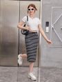SHEIN Teenage Girls' Knit Ribbed Side Slit Skirt