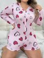 Plus Size Heart Printed Pajama Romper