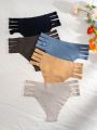 5pcs Plain Color Hollow Out & Triangle Detail Underwear With Cutout Sides