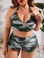 SHEIN Swim Vcay Plus Size Camouflage Print Drawstring Side Bikini Swimwear Set