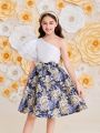 SHEIN Tween Girls' Slim Fit Gorgeous Ruffle One Shoulder Two Piece Outfit