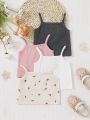 SHEIN Baby Girls' Casual Knitted Solid Color & Floral Print Tank Tops Four Pieces Set